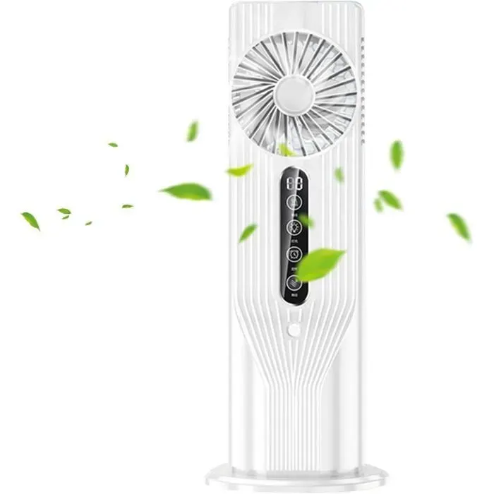Ventilateur Colonne Silencieux 33 cm avec Humidificateur Minuterie 6H 6 Vitesses Réservoir 100 ml Blanc Maison Bureau