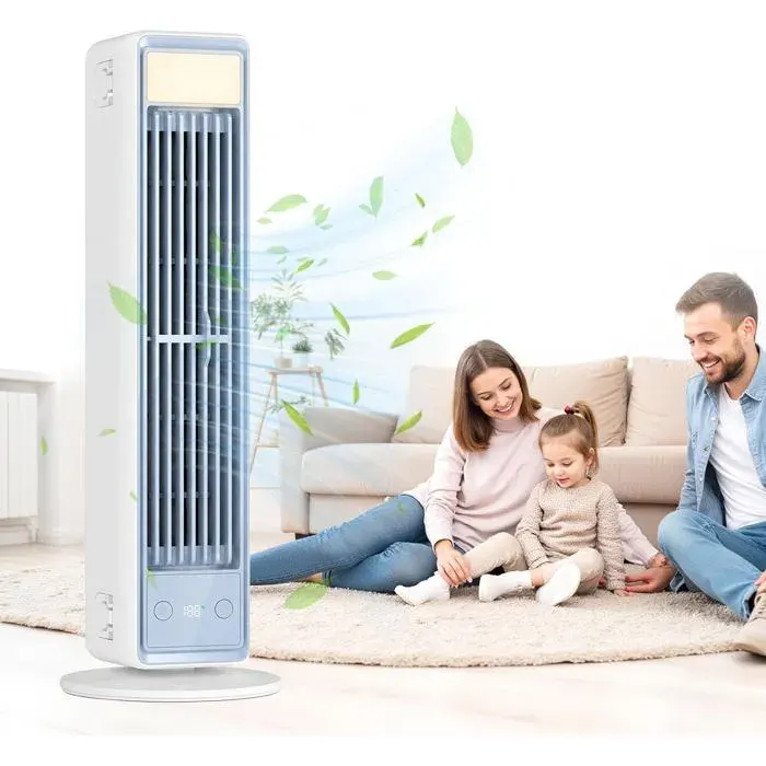 Ventilateur colonne - Ventilateur avec télécommande - Sans pales - Oscillant - Silencieux - Compact - 12 x 12 x 36 cm - Blanc
