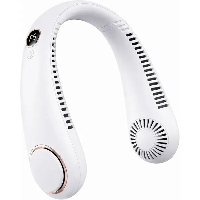 Ventilateur Cou Portable Rechargeable 1200mAh 5 Vitesses avec Écran LED Mini Ventilateur Bureau Sport Voyage