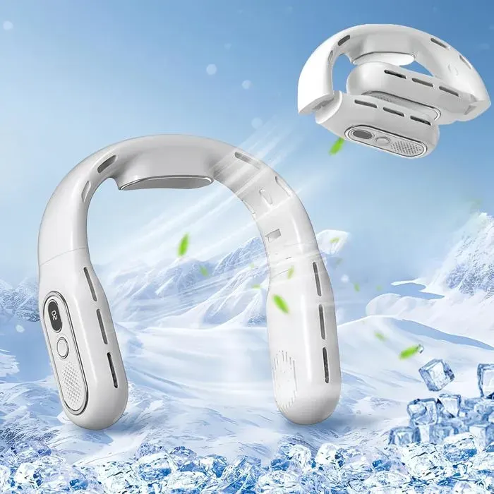 Ventilateur Cou Rechargeable Plaque Refroidissement Métal AC Portable Pliable Silencieux Sans Pale Blanc Confort Été