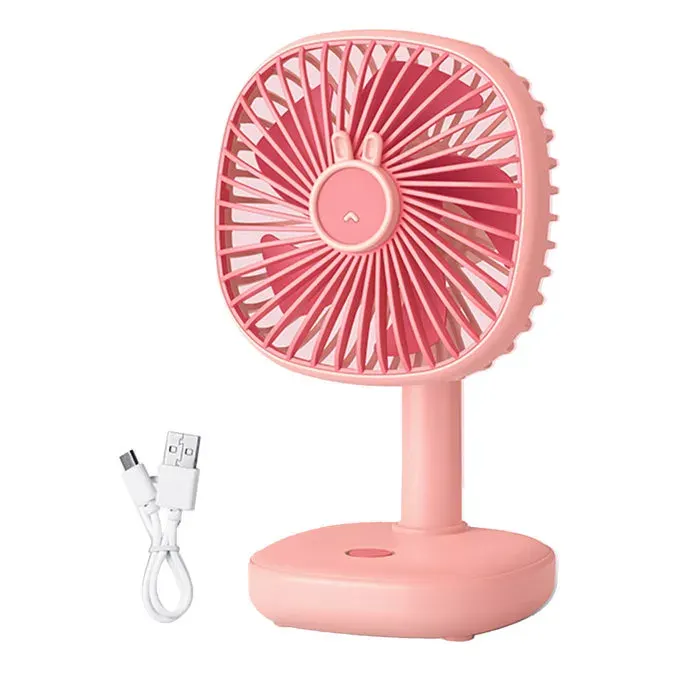Ventilateur de bureau– 2-en-1 avec veilleuse silencieux et rechargeable USB – pour le bureau et la chambre – rose