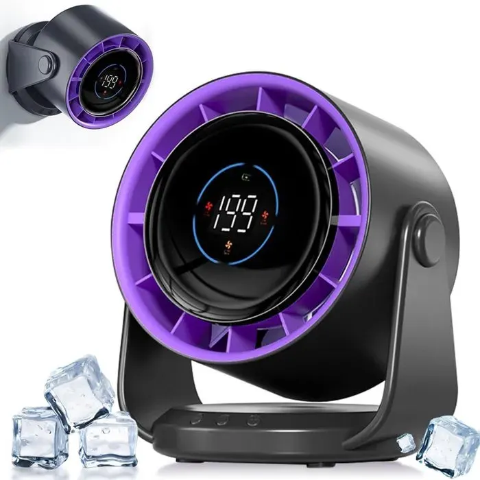 Ventilateur de bureau 5000 mAh - Affichage LED et 199 vitesses - Tête inclinable à 105° - Flux dair puissant pour le bureau et la