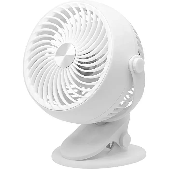 Ventilateur de bureau à pince - TANDE - 195 x 17 cm - Blanc - Alimentation USB et batterie - Ultra silencieux