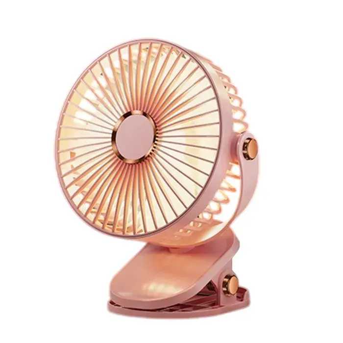 Ventilateur de bureau à pince - Ultra-silencieux Rechargeable - 5 niveaux Rotation 720° LED d’ambiance - Petit et portable - Rose