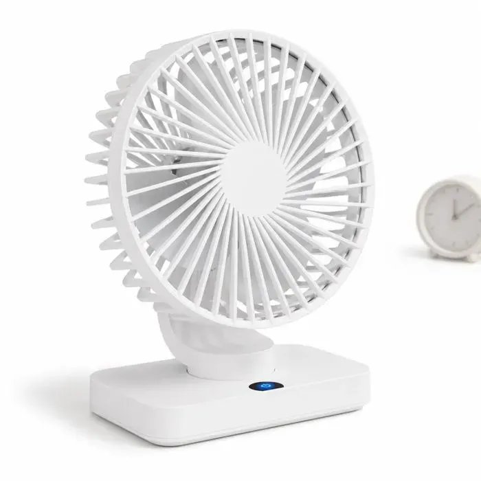 Ventilateur de bureau avec affichage LED - Ventilateur rechargeable à 5 vitesses - Ventilateur de table oscillant - Blanc glacier