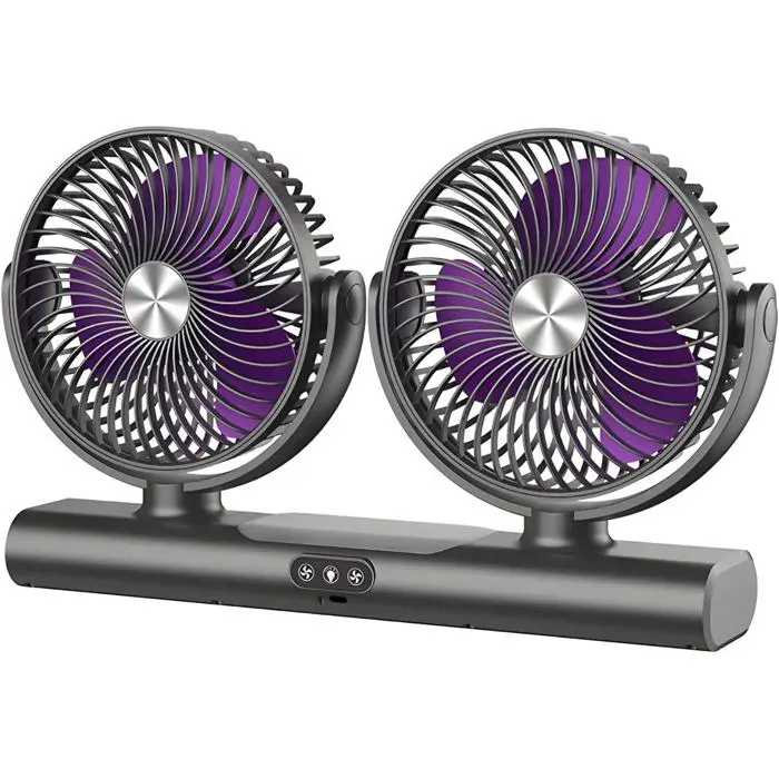 Ventilateur de Bureau Double Tête USB – 3 Vitesses Veilleuse Intégrée – pour Appareil Maison ，Travail –gris