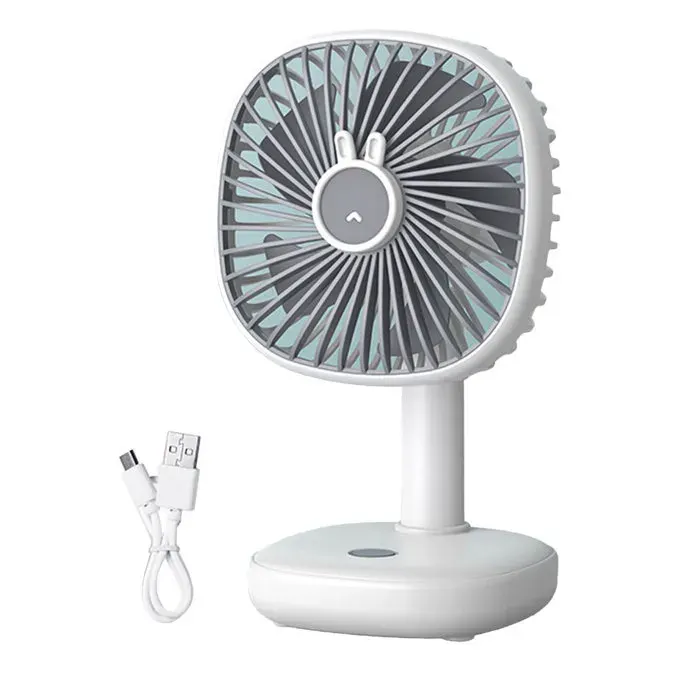 Ventilateur de bureau – Lampe de nuit 2 en 1 silencieux USB rechargeable design lapin mignon – Pour bureau chambre blanc