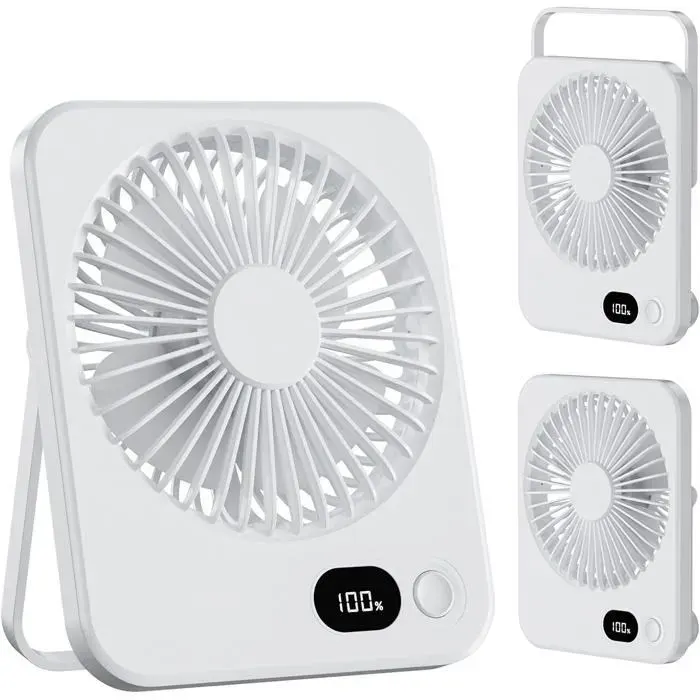 Ventilateur de Bureau Mini Ventilateur Portable avec Batterie Rechargeable de 1200 mAh Silencieux 5 Vitesses 180° Inclinable Petit