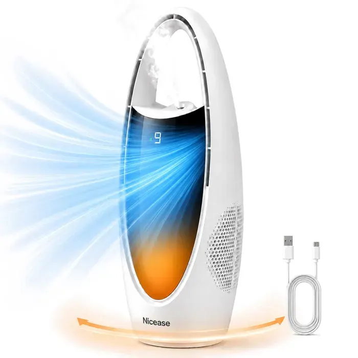 Ventilateur de Bureau - Nicease - 9 Vitesses brume ultrafine 3500 mAh faible bruit Minuterie 9H 60° oscillation Ventilateur Colonne