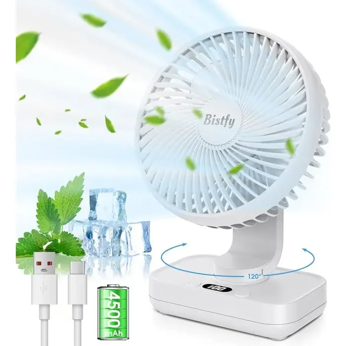 Ventilateur de bureau oscillant - Bistfy - Oscillation automatique 120° - Inclinaison verticale 90°