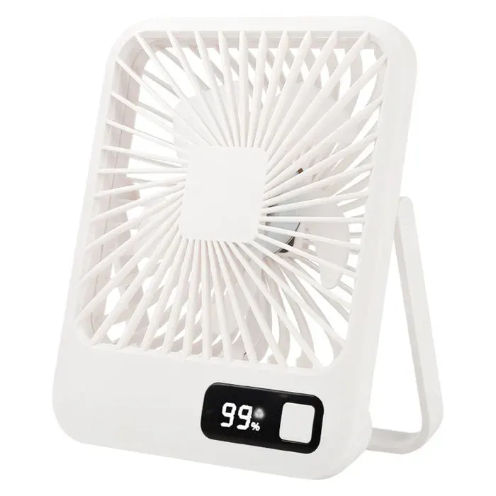 Ventilateur de bureau pliable – 5 vitesses silencieux affichage LED – USB rechargeable 15h – Bureau École Blanc