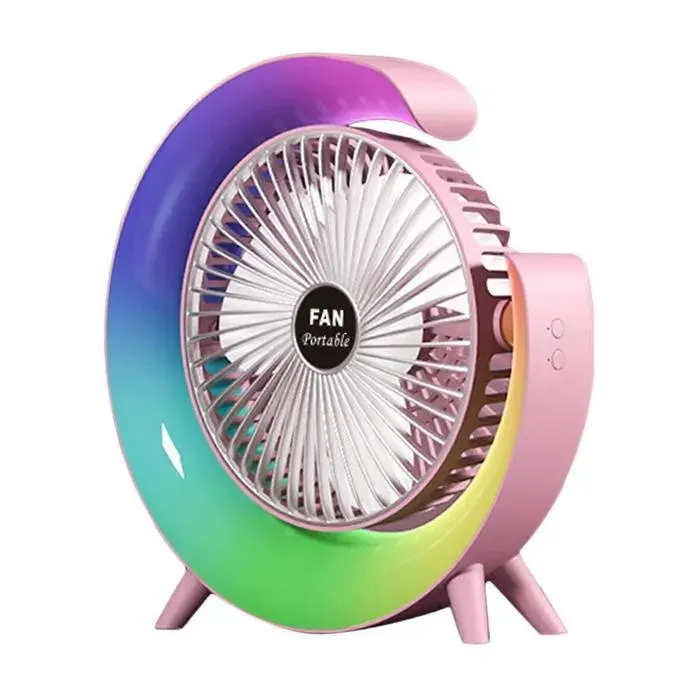 Ventilateur de bureau portable à 3 vitesses avec lumière inclinaison réglable à 180°