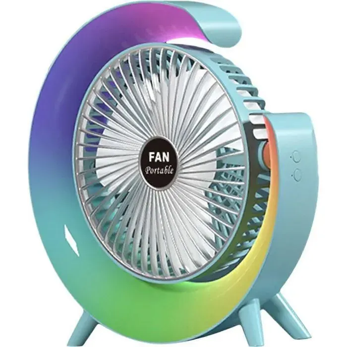 Ventilateur de bureau portable à 3 vitesses avec lumière inclinaison réglable à 180° USB petit et silencieux idéal pour lété