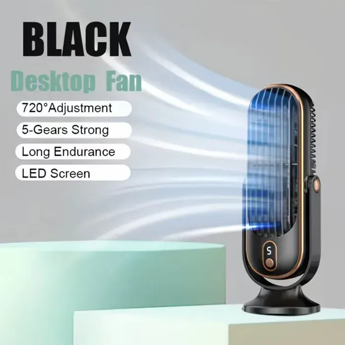 Ventilateur de bureau portable à double moteur avec grande batterie amélioréeidéal pour bureauvoyagescampingcamping-cars-noir