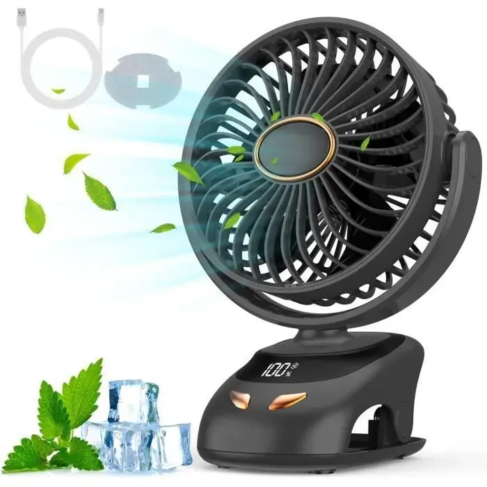 Ventilateur de Bureau Portable Mini USB - 5 Vitesses - LED Multicolore - Silencieux Heerico