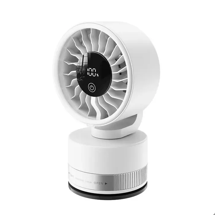 Ventilateur de bureau portable rechargeable silencieux 15dB à ventouse écran LED pivotant multi-usages pour maison et voyage