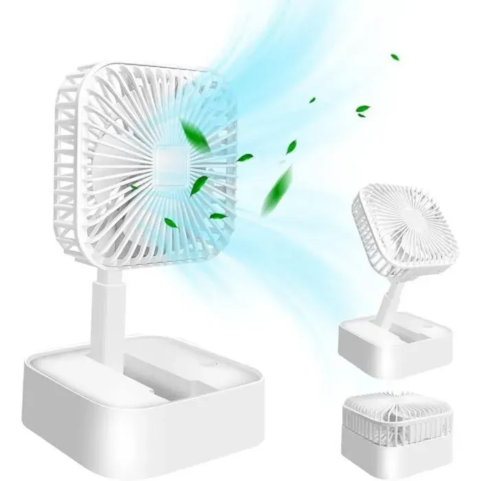 Ventilateur de bureau portable rechargeable USB mini ventilateur pliable 1200 mAh 3 vitesses pour voyage maison et bureau