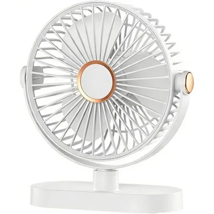 Ventilateur de Bureau Portable USB 4000 mAh Rechargeable Mini 5 Vitesses avec Veilleuse Réglable à 720 ° Table Maison Bureau