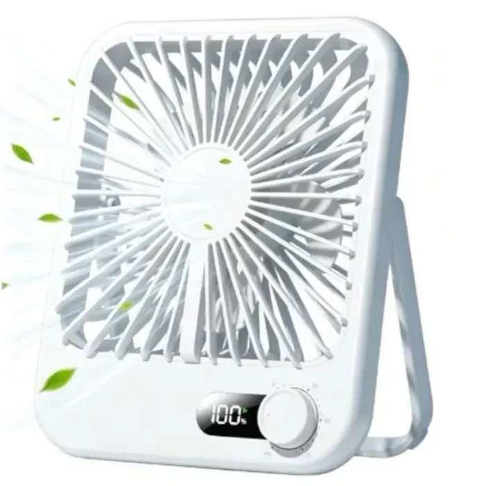 Ventilateur de bureau portable USB blanc avec écran LED mini ventilateur pliable rechargeable pour maison bureau et voyage