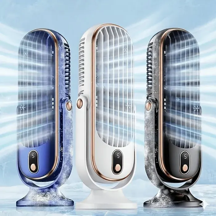 Ventilateur de bureau portable USB (Nouvelle version améliorée 2026) — Design compact à double hélice 5 vitesses réglables — Blanc