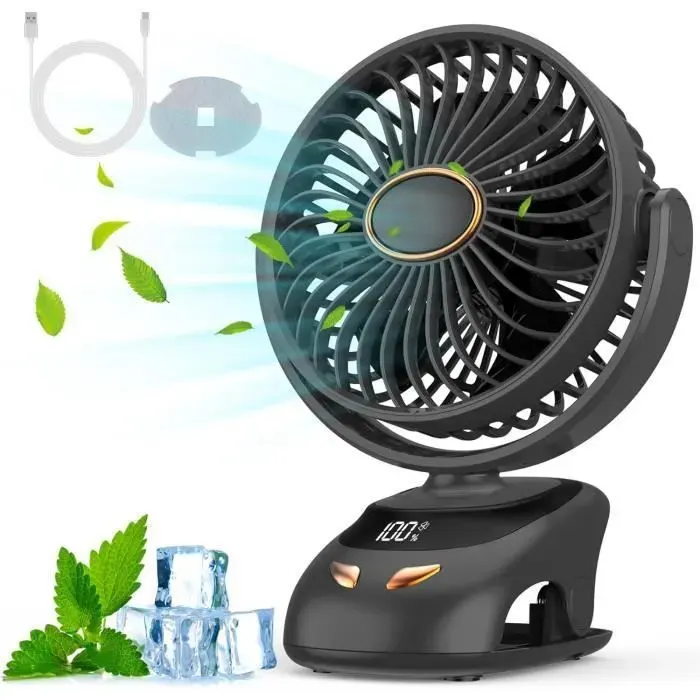 Ventilateur de Bureau - PZCC - Portable Mini USB - 5 Vitesses - Silencieux - Oscillation 90°