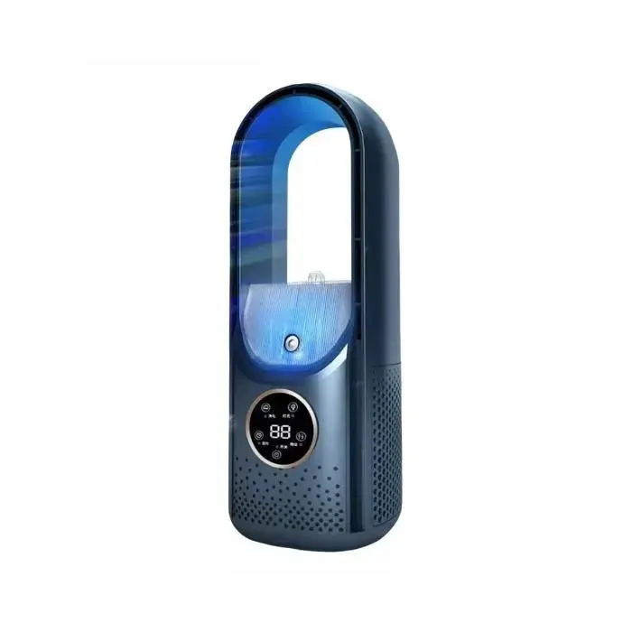 Ventilateur de bureau sans pales-6 réglages de vitesse et minuterie-Souffler refroidir et humidifier tout en un-Bleu