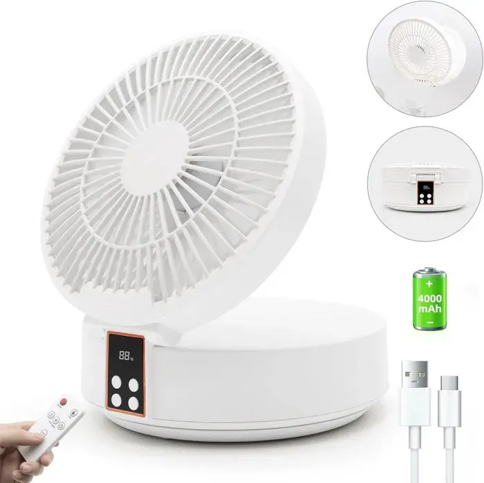Ventilateur de bureau silencieuxpetit ventilateur de table USBbatterie rechargeable de 4000 mAhventilateur pliablepuissant