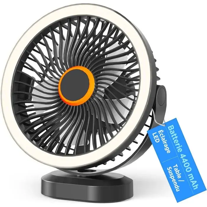 Ventilateur de Bureau SilencieuxVentilateur USB Portable avec Batterie 4000mAh4–12H d’Autonomie3 Vitesses avec Veilleusesur