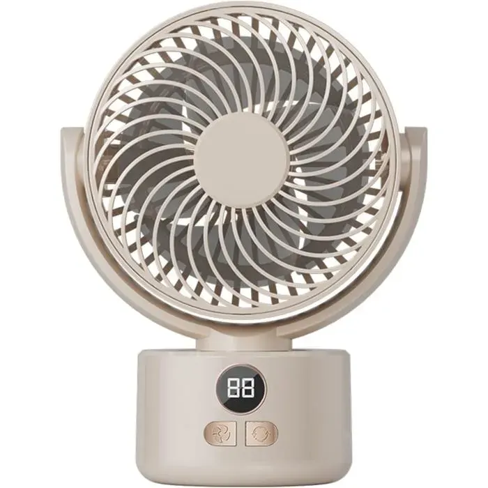 Ventilateur de bureau USB à 3 vitesses 3600 mAh Pales bioniques silencieuses inclinaison à 140° et oscillation automatique