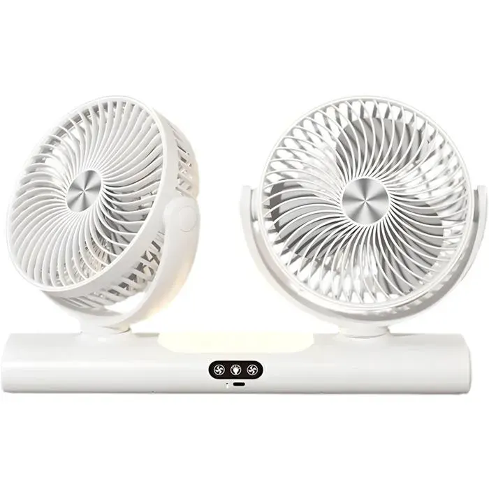 Ventilateur de bureau USB à double tête– silencieux à 3 vitesses avec rotation à 360°– pour la maison le bureau– blanc