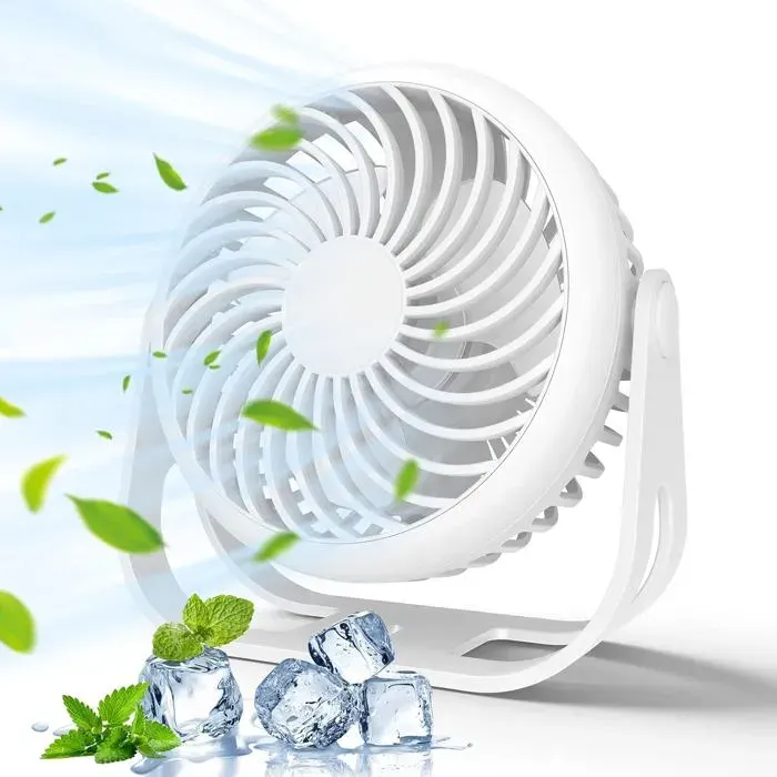 Ventilateur de bureau USB mini ventilateur de bureau rechargeable 1200 mAh ventilateur de refroidissement portable rotatif à 360°