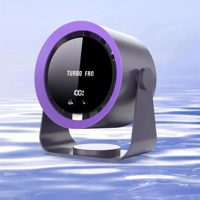 Ventilateur de bureau USB rechargeable avec affichage numérique5 vitesses ultra-silencieuxinclinable à 90°suspendable