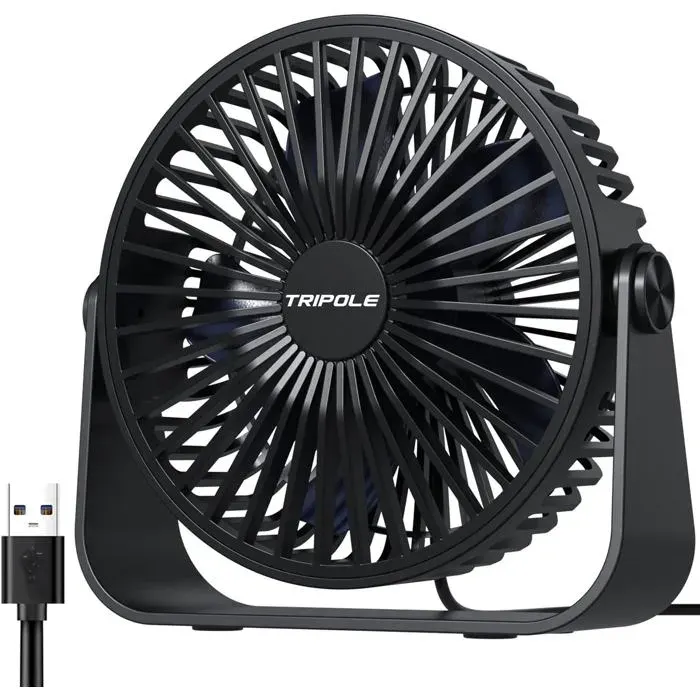 Ventilateur de bureau USB - TriPole - 3 vitesses réglables - Rotation à 360° - Alimentation USB - Compact 14x14x5 cm