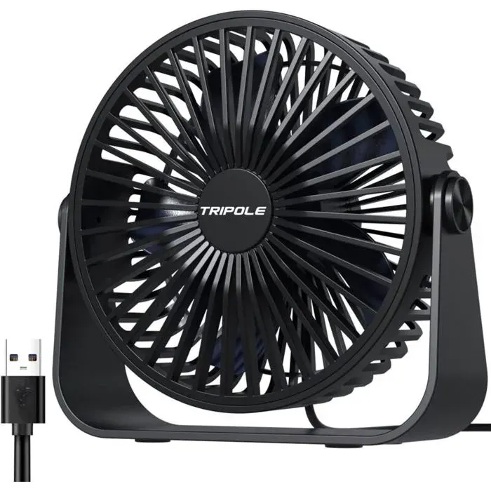 Ventilateur de Bureau USB Ventilateur de Table à 3 Vitesses Ventilateur Silencieux Réglable à 360° Ventilateur Portable pour Bu