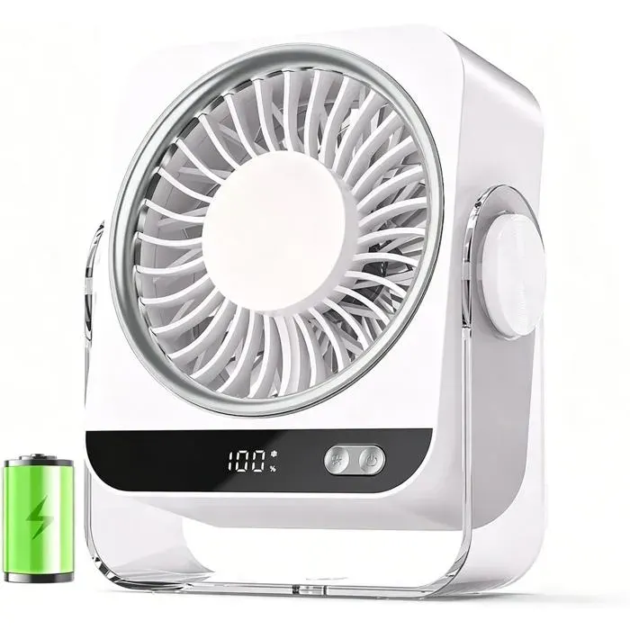Ventilateur de Bureau Ventilateur de Table Silencieux Rechargeable par USB 4000mAh 5 Vitesses Mini Ventilateur