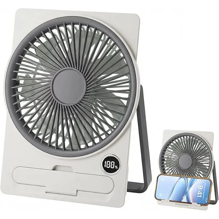 Ventilateur de Bureau Ventilateur USB Silencieux Ventilateur Silencieux 5 Vitesses avec Affichage LED Petit Gris
