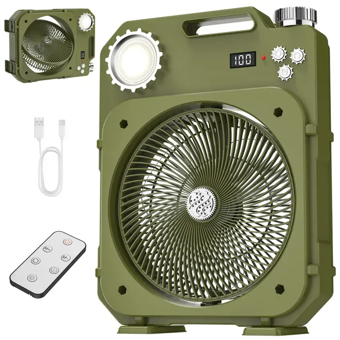 Ventilateur de camping - 100 vitesses - écran LED - 5400mAh - Minuterie 12h - Oscillation 180° - Lumière LED - Ventilateur portable