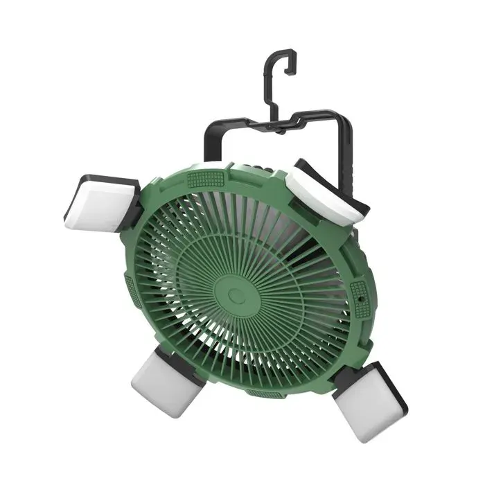 Ventilateur de camping 8 000 mAh avec lampe LED 4 vitesses de ventilation 4 niveaux de luminosité 3 réglages de minuterie vert