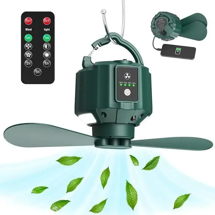 Ventilateur de camping - KEEJAA - USB rechargeable - 3 vitesses - Vert Vert Vert VENTILATEUR