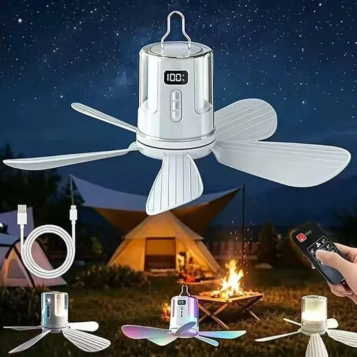 Ventilateur de Camping LumièreVentilateur Plafond Avec Lumière et TélécommandeLampe de Camping LED Ventilateur Rechargeable