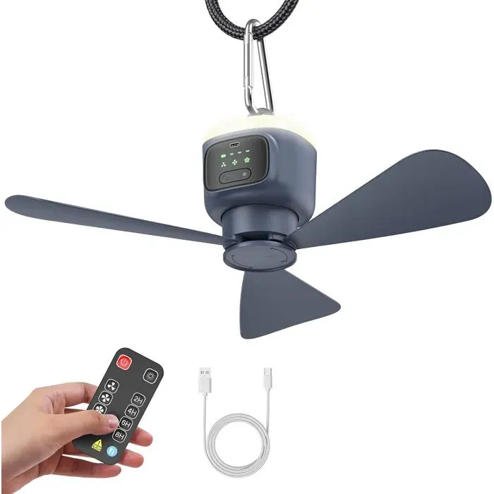 Ventilateur de camping portable 12000 mAh avec éclairage pour camping USB pour tente tonnelle camping-car chambre à coucher
