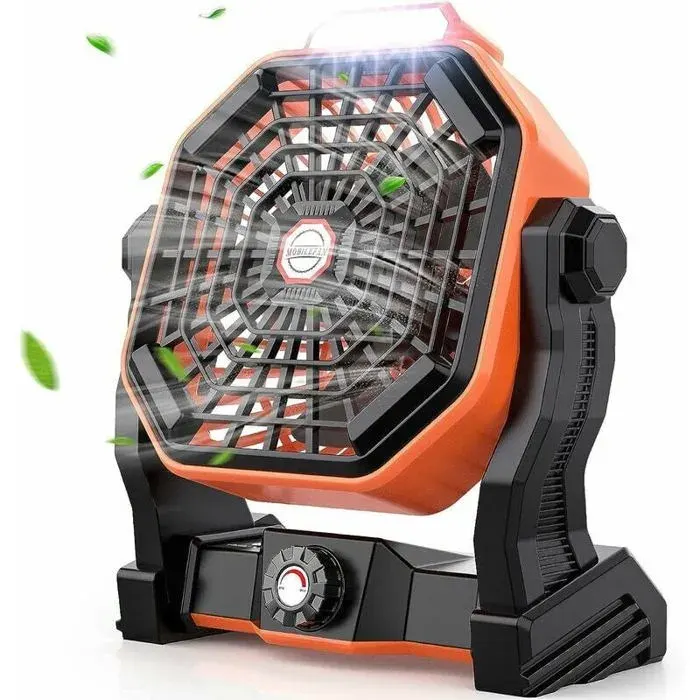 Ventilateur de Camping Rechargeable avec Lumières LED Réglable Ventilateur Bureau Silencieux Réglage à 270° Ventilateur de Table