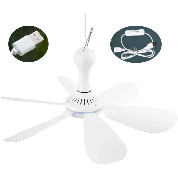 Ventilateur de camping suspendu - MICH - 5W - USB - 6 lames - 42 cm - Portable - Installation facile - Compact