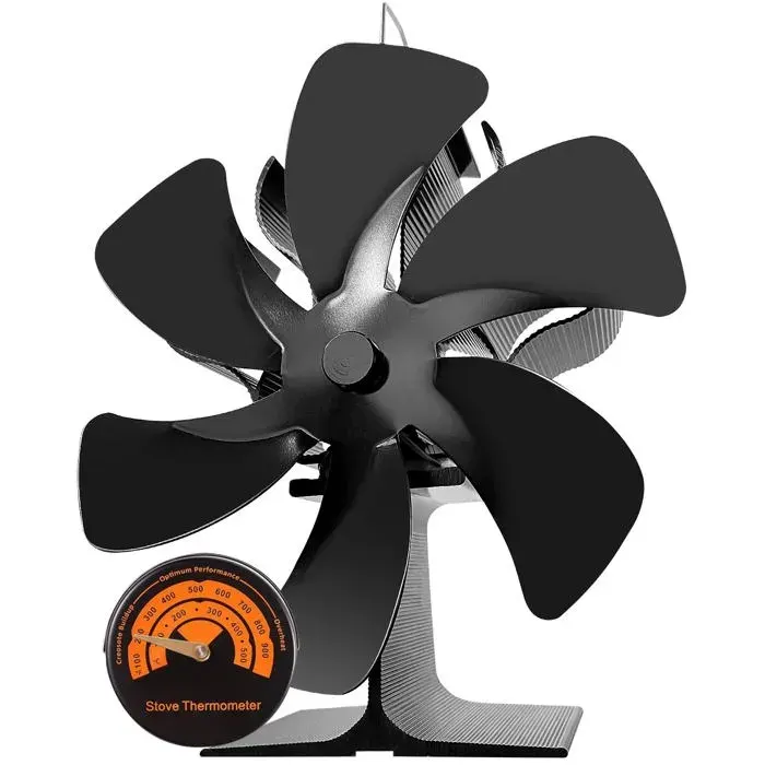 Ventilateur de cheminée - AIMOONSA - Ventilateur 6 pales - Alimenté par la chaleur - Silencieux 25 dB - Noir