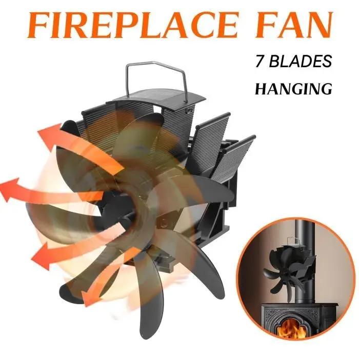 Ventilateur de cheminée - PRUMYA - 7 lames - 180-220 CFM - Silencieux - Noir
