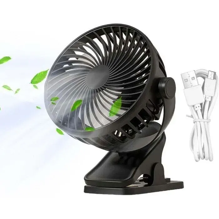Ventilateur de chevet à pince - - Modèle rechargeable - Noir - Portable - Multifonction Balaena BV