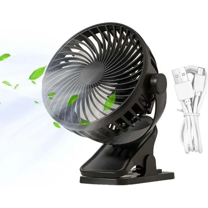 Ventilateur de chevet à pince - WORLDWIDE - Modèle rechargeable - Noir - Portable - Multifonction