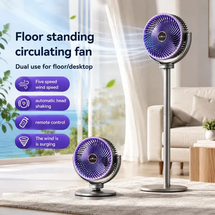 Ventilateur de circulation dair moderne 3-en-1 5 vitesses 4 hauteurs silencieux portable sur pied USB-C pour la maiso[VV99]
