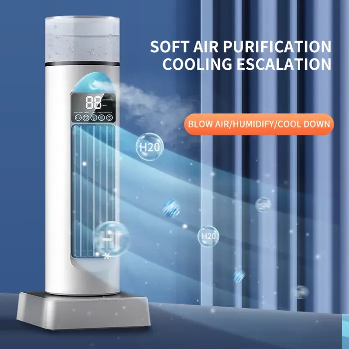 Ventilateur de climatisation portable Refroidisseur dair évaporatif Télécommande et minuterie 6H Oscillation à 110° pour Bureau