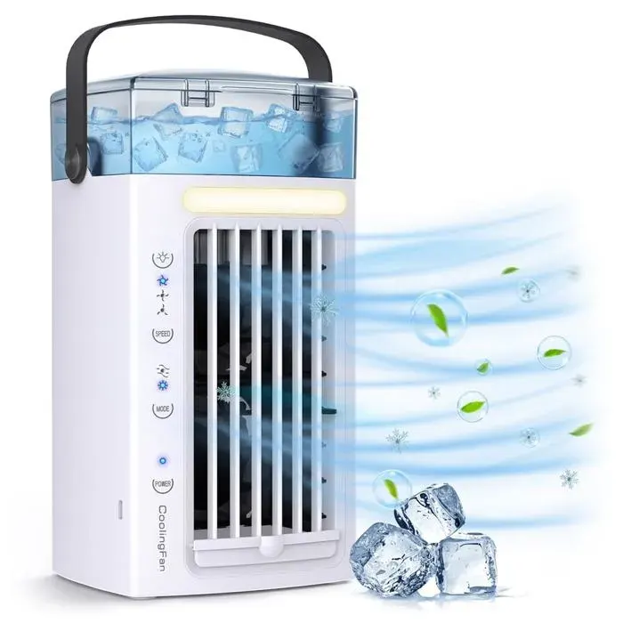 Ventilateur de Climatiseur Portable 3 en 1 Refroidisseur dair de Bureau avec 3 Vitesses de Ventilateur et LumièRe LED 7 Couleurs